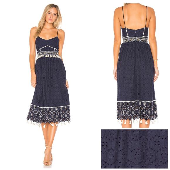 HEMANT AND NANDITA Tassel Midi Dress Embroidered Eyelet Tassels Cottagecore | XS - Picture 1 of 11